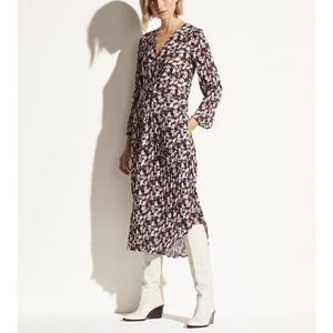 Vince Black and Pink Floral Midi Dress